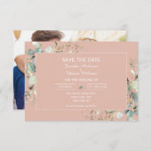 Elegant botanisch Eucalyptus Roos Kleur Save The Date (Voorkant / Achterkant)