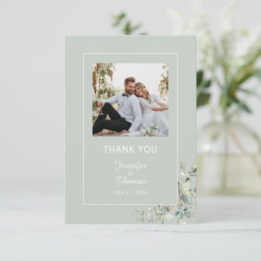 Elegant botanisch Eucalyptusgroen Succulent Bedankkaart (Staand voorkant)