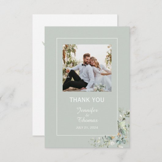 Elegant botanisch Eucalyptusgroen Succulent Bedankkaart (Voorkant / Achterkant)