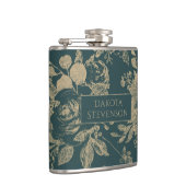 Elegant botanisch | Forest Green Sepia Gold Floral Heupfles (Rechts)