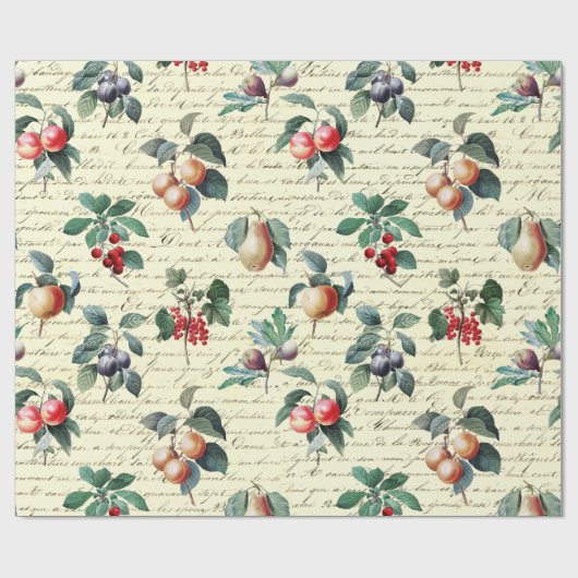 Elegant Botanisch Fruit Beige Script Cadeaupapier (Vlak)