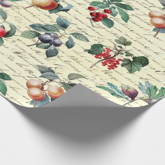 Elegant Botanisch Fruit Beige Script Cadeaupapier (Hoek)