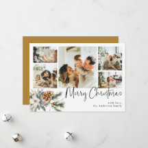 Elegant Botanisch gebladerte & foto Gouden Kerst