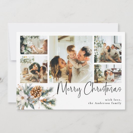 Elegant Botanisch gebladerte Multi Foto Kerstmis Feestdagenkaart (Voorkant)