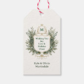 Elegant Botanisch Gegraveerd Wapen Vakantie Cadeaulabel (Voorkant)