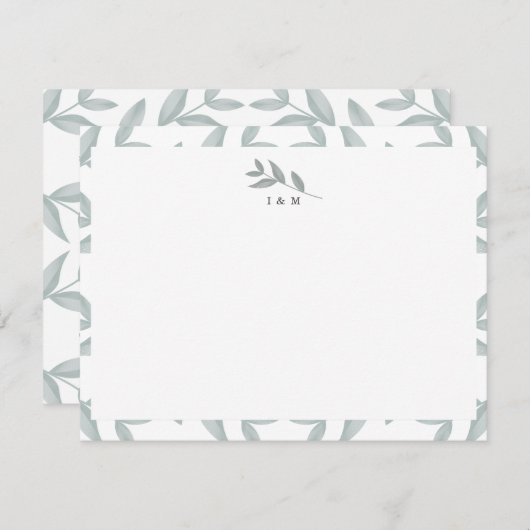 Elegant Botanisch Gepersonaliseerd Monogram Statio Notitiekaartje (Voorkant / Achterkant)