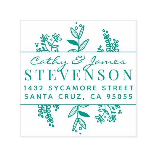 Elegant Botanisch Getrouwd Paar Retouradres Zelfinktende Stempel (Design)