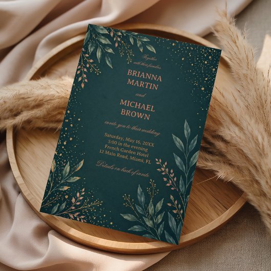 Elegant Botanisch Goud Teal Kaart