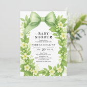 Elegant Botanisch Green Bow Baby shower Kaart (Staand voorkant)