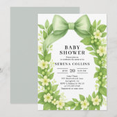 Elegant Botanisch Green Bow Baby shower Kaart (Voorkant / Achterkant)