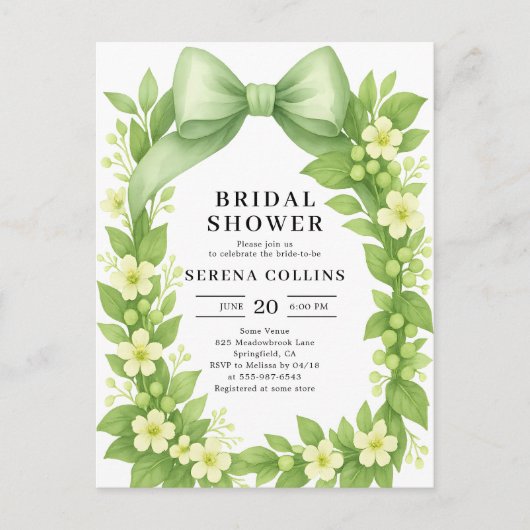 Elegant Botanisch Green Bow Vrijgezellenfeest Briefkaart (Voorkant)