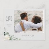 Elegant botanisch grijs sparen de datum aankondigingskaart (Voorkant)