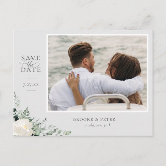 Elegant botanisch grijs sparen de datum aankondigingskaart (Voorkant)