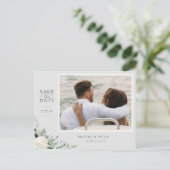 Elegant botanisch grijs sparen de datum aankondigingskaart (Staand voorkant)