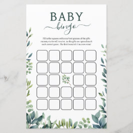 Elegant botanisch groen Baby shower Bingogame