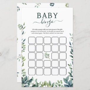 Elegant botanisch groen Baby shower Bingogame