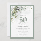 Elegant Botanisch groen Bloemen 50e verjaardag Kaart (Voorkant)