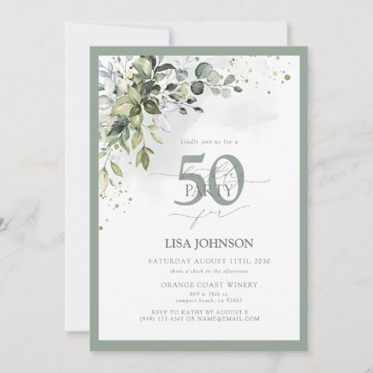 Elegant Botanisch groen Bloemen 50e verjaardag Kaart (Voorkant)