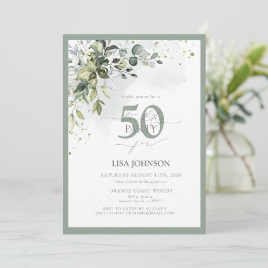 Elegant Botanisch groen Bloemen 50e verjaardag Kaart (Staand voorkant)