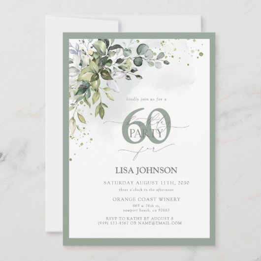 Elegant Botanisch groen Bloemen 60ste verjaardag Kaart (Voorkant)