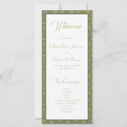 Elegant Botanisch Groen Bloemen Trouwprogramma (Voorkant)