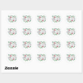 Elegant botanisch groen en roze Floral Ronde Sticker (Vel)
