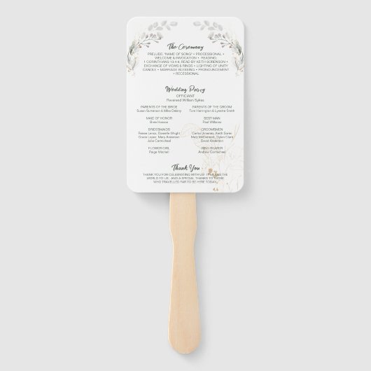 Elegant Botanisch groen foto bruiloft programma Handwaaier (Achterkant)