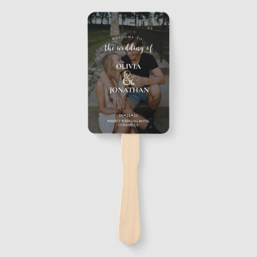 Elegant Botanisch groen foto bruiloft programma Handwaaier (Voorkant)