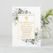 Elegant botanisch groen Heilige Communie goud Kaart (Staand voorkant)