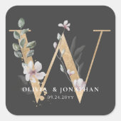 Elegant Botanisch groen Paarse bruiloft gunst Vierkante Sticker (Voorkant)