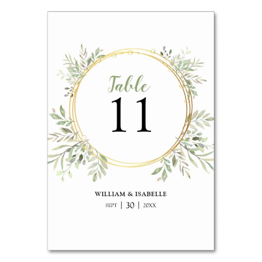Elegant Botanisch Groen Tafelnummer Bruiloft (Voorkant)