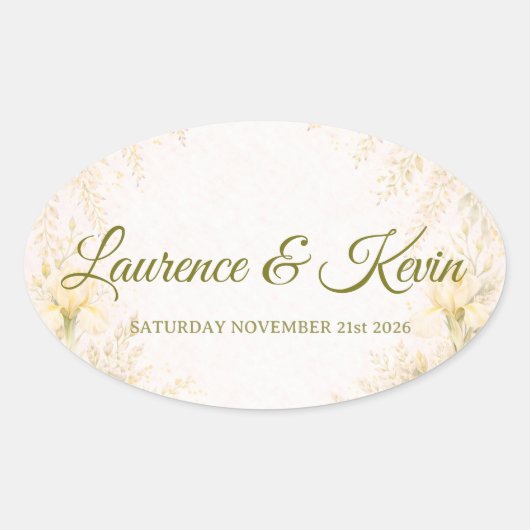 Elegant Botanisch Huwelijk Ovale Sticker (Voorkant)