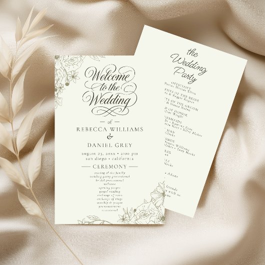 Elegant botanisch huwelijksceremonie programma bor