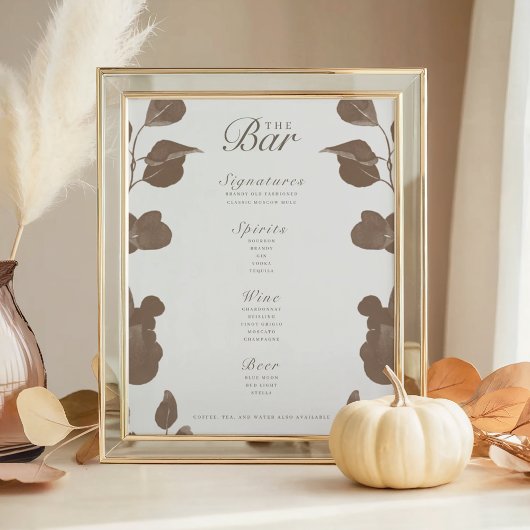 Elegant Botanisch Ivoor & Ash Wedding Bar Menu