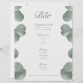 Elegant Botanisch Ivoor & Wijze Wedding Bar Menu (Voorkant)