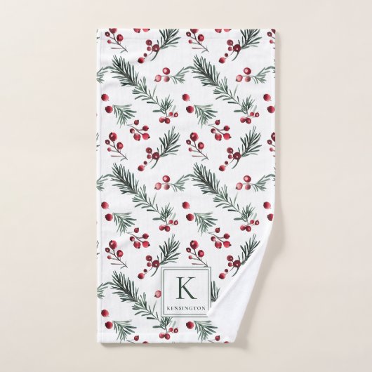 Elegant Botanisch Kerstmonogram Bad Handdoek (Handdoek)