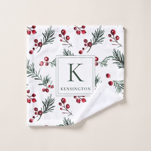 Elegant Botanisch Kerstmonogram Bad Handdoek (Wasdoekje)