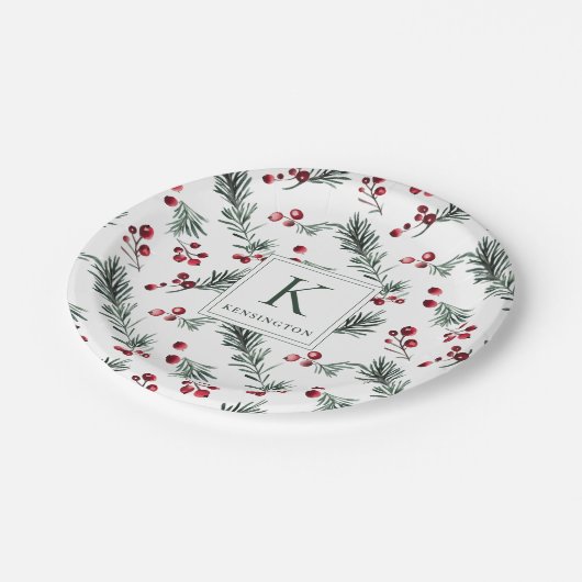 Elegant Botanisch Kerstmonogram Papieren Bordje (Gekanteld)