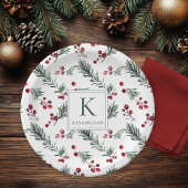 Elegant Botanisch Kerstmonogram Papieren Bordje