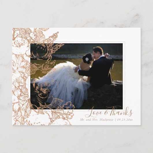 Elegant botanisch | Koper Floral Foto bedankt Briefkaart (Voorkant)