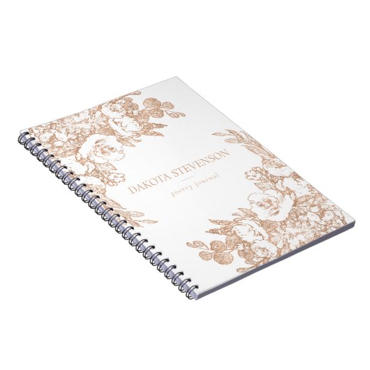 Elegant Botanisch | Koper Roos Goud Bloemen Custom Notitieboek (Rechterzijde)