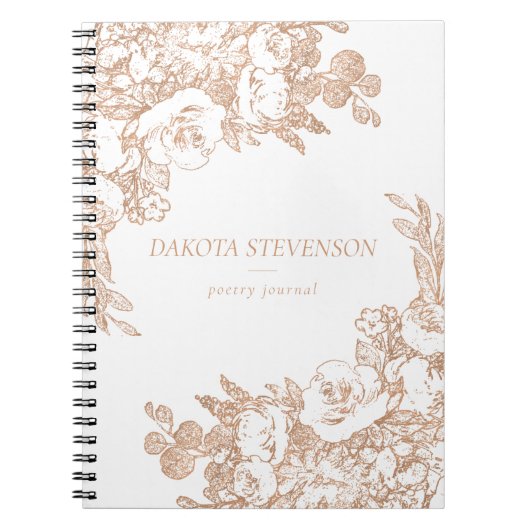 Elegant Botanisch | Koper Roos Goud Bloemen Custom Notitieboek (Voorkant)