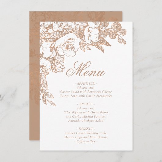 Elegant botanisch | Koperzilver Roos Menu (Voorkant / Achterkant)