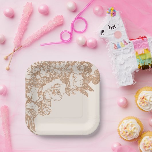 Elegant botanisch | Koperzilver Roos Papieren Bordje (Feest)