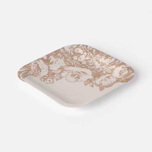 Elegant botanisch | Koperzilver Roos Papieren Bordje (Gebogen)