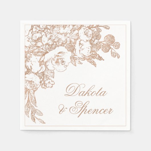 Elegant botanisch | Koperzilver Roos Servet (Voorkant)