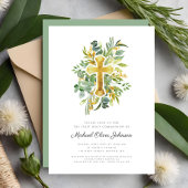 Elegant Botanisch Kruis Eerste Communie Kaart