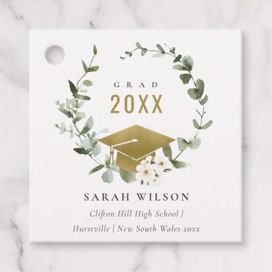 Elegant Botanisch Leafy Wreated Gold Afstuderen Bedankjes Labels (Voorkant)