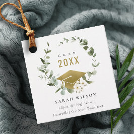 Elegant Botanisch Leafy Wreated Gold Afstuderen Bedankjes Labels