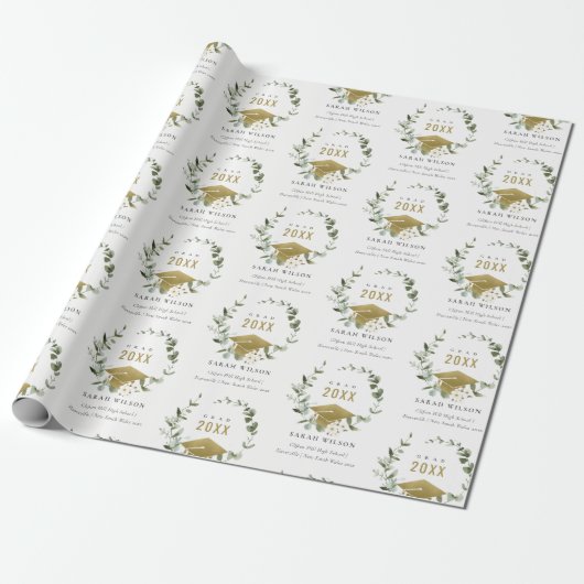 Elegant Botanisch Leafy Wreated Gold Afstuderen Cadeaupapier (Uitgerold)